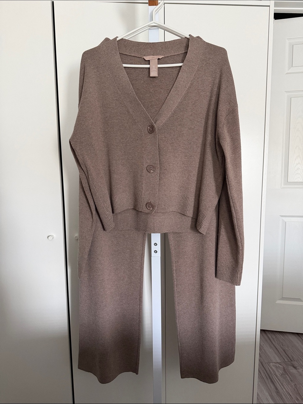 H&M Taupe Knit Cardigan and Wide-Leg Pants Set